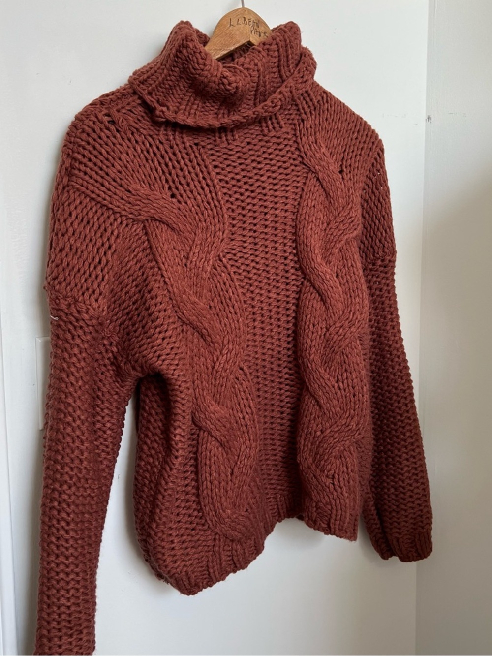 chunky cable knit turtleneck sweater rust cottagecore cozy S - Picture 3 of 7